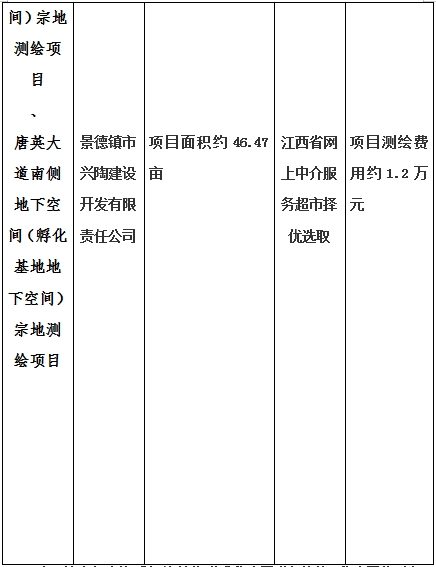 景德鎮(zhèn)市昌南新區(qū)LJ1-03-A01-1地塊、瓷都大道東側(cè)中渡口地下空間（格蘭云天大酒店地下空間）、光明大道北側(cè)利民路西側(cè)地下空間（青少年宮地下空間）、規(guī)劃二路北側(cè)地下空間地塊二（加速基地地下空間）、規(guī)劃二路北側(cè)地下空間地塊一（加速基地地下空間）、景德大道南側(cè)天寶橋西側(cè)地塊、景興大道東側(cè)如意路北側(cè)地下空間(社會(huì)公共服務(wù)