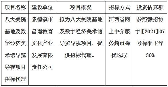 八大美院基地及數(shù)字經(jīng)濟美術(shù)館導(dǎo)覽導(dǎo)視項目招標(biāo)代理計劃公告